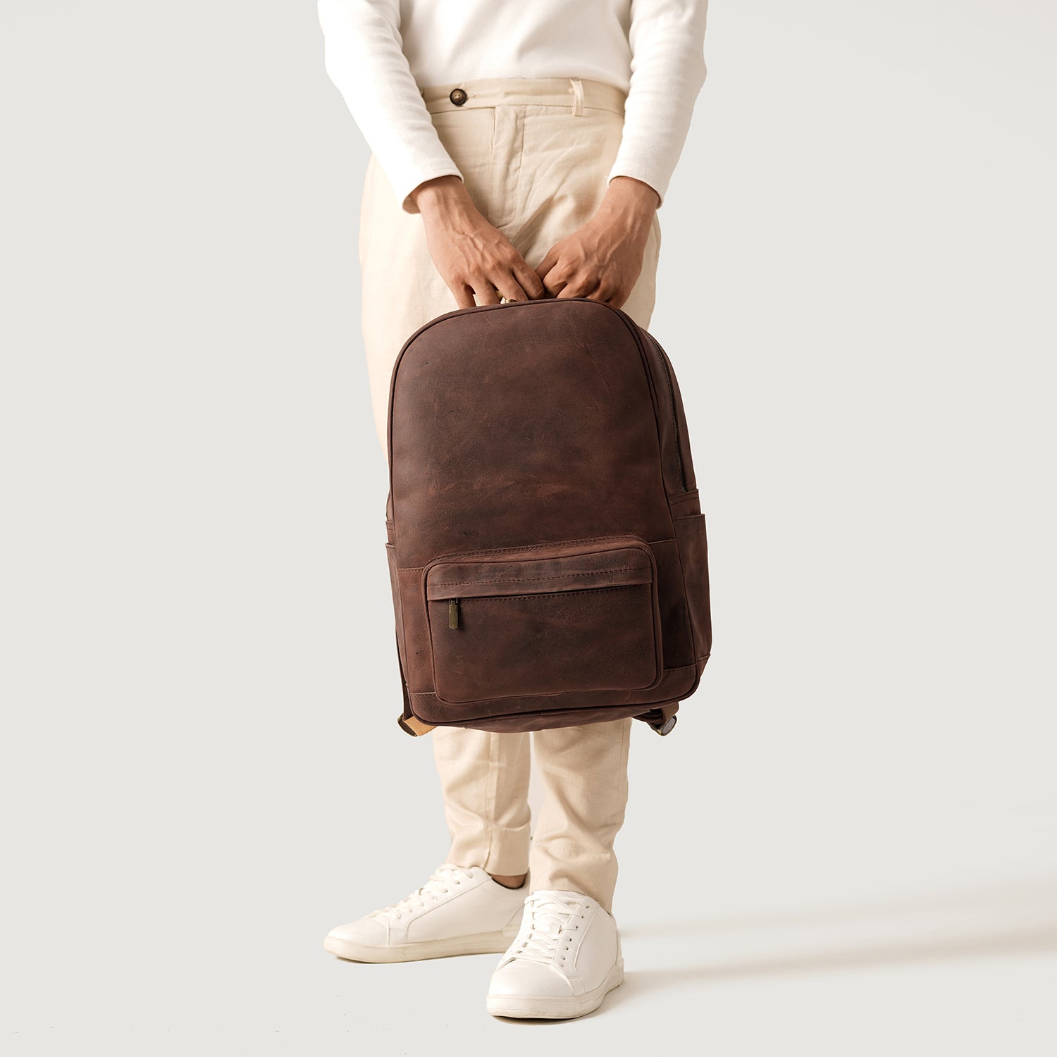 distressed leather brown backpack The Philos Vintage Distressed Brown Leather Backpack For Men & Women